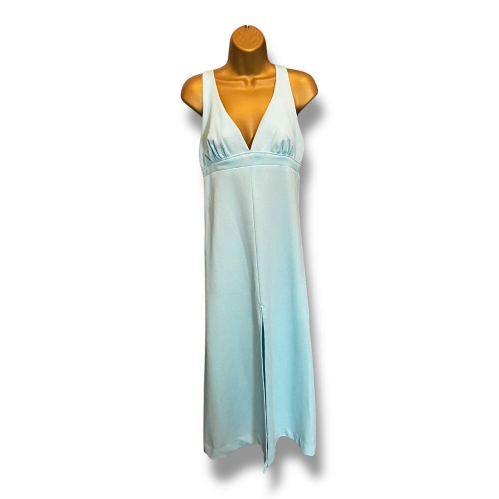 Vintage Baby Blue Rhinestone Strap Formal Gown – 2000s Y2K Evening Dress Small
